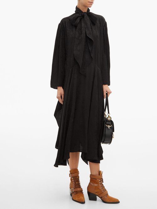 Chloé Crinkled Flower-jacquard Midi Dress Black - 70% Off Sale