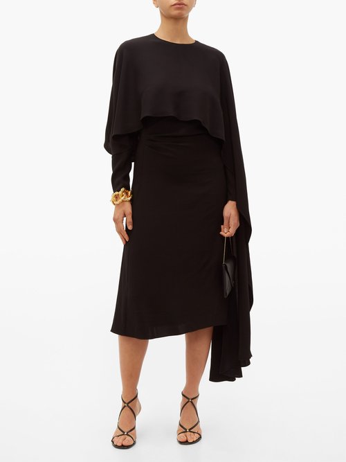 Buy Valentino Asymmetric Cape-shoulder Crepe Dress Black online - shop best Valentino clothing sales