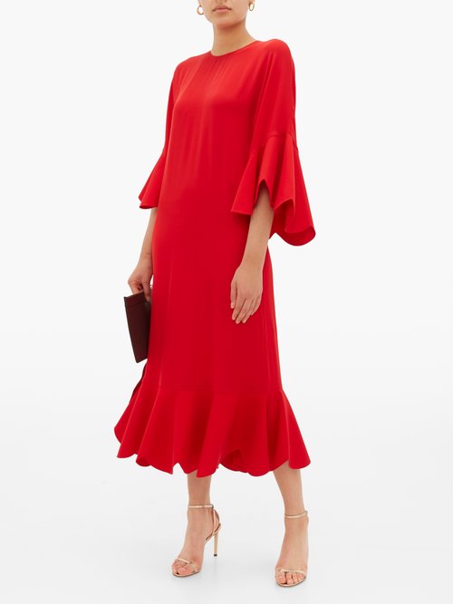 Valentino Ruffle-trimmed Silk Dress Red - 70% Off Sale