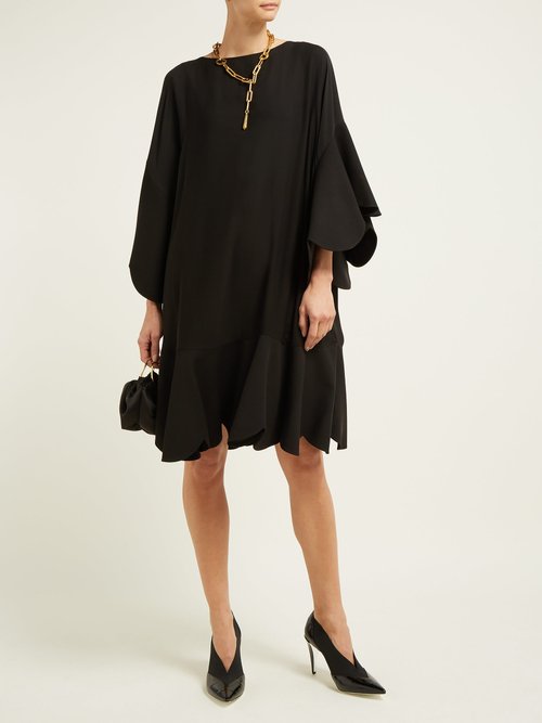 Valentino Scalloped-edge Silk-georgette Dress Black - 70% Off Sale