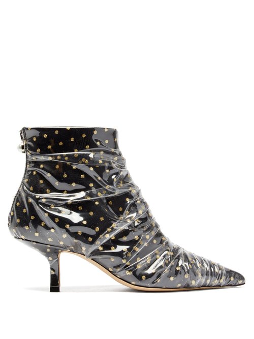 Buy Midnight 00 - Antoinette Polka-dot Tulle & Pvc Ankle Boots Black Gold online - shop best Midnight 00 shoes sales