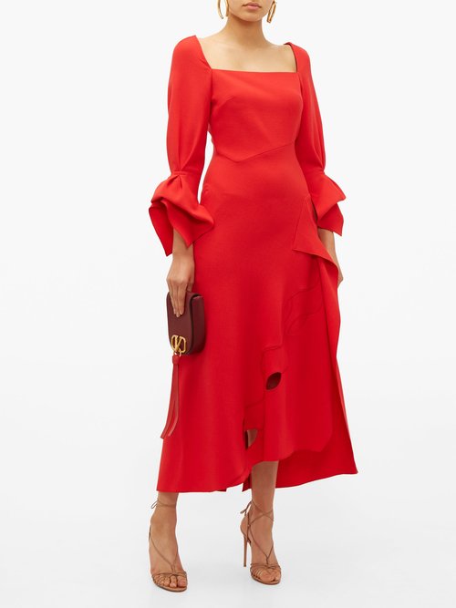 Roland Mouret Trinity Laser-cut Panelled Wool Midi Dress Red - 70% Off Sale