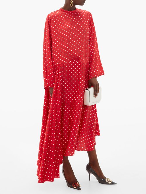 Balenciaga Typo Polka-dot Silk-jacquard Midi Dress Red Multi - 70% Off Sale