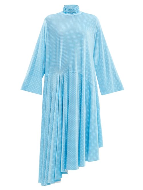 Balenciaga - Asymmetric Polka-dot Velvet Maxi Dress - Womens - Blue White