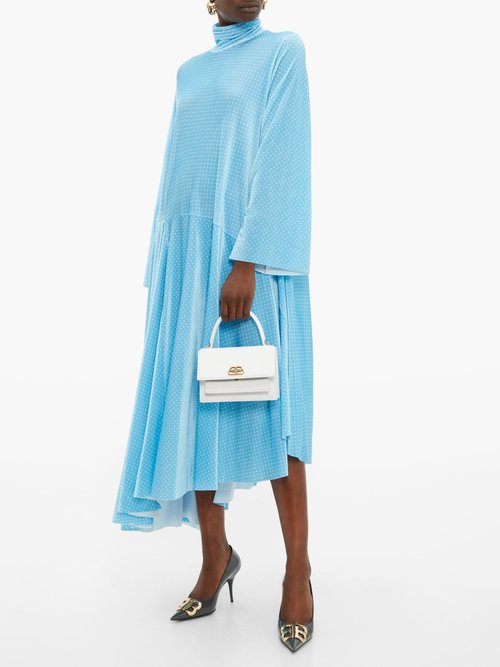 Balenciaga Asymmetric Polka-dot Velvet Maxi Dress Blue White - 70% Off Sale