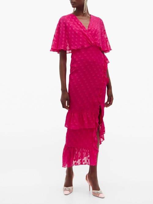 Buy Saloni Rose Ruffled Polka-dot Silk-blend Dress Pink online - shop best Saloni clothing sales