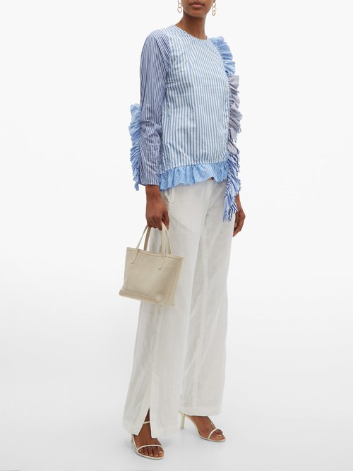 By Walid Nil Multi-stripe Cotton-poplin Shirt Blue Multi - 70% Off Sale