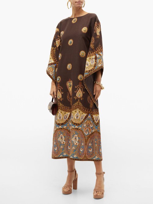 Gucci Crystal-embellished Linen-blend Dress Brown Multi
