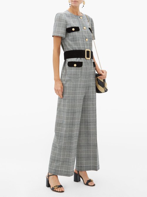 Gucci Prince Of Wales-checked Twill Jumpsuit Grey Multi
