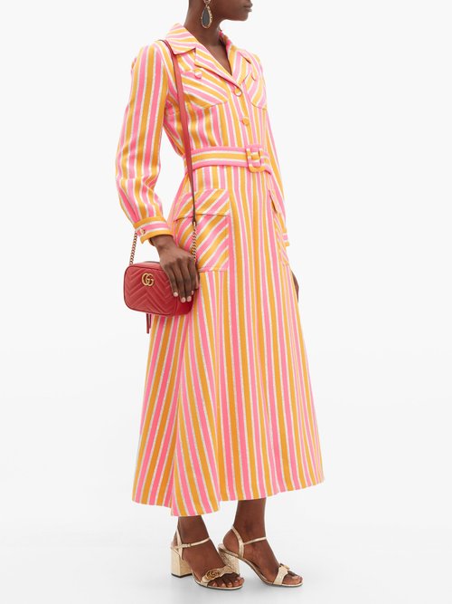 Gucci Metallic-stripe Tailored Wool-blend Dress Orange Multi