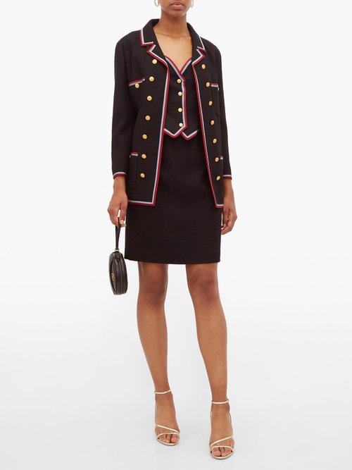 Gucci Web-striped Wool-blend Waistcoat Top Black Multi