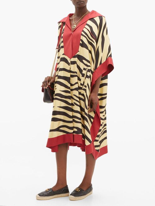 Gucci Zebra-print Silk Kaftan Dress Yellow Multi