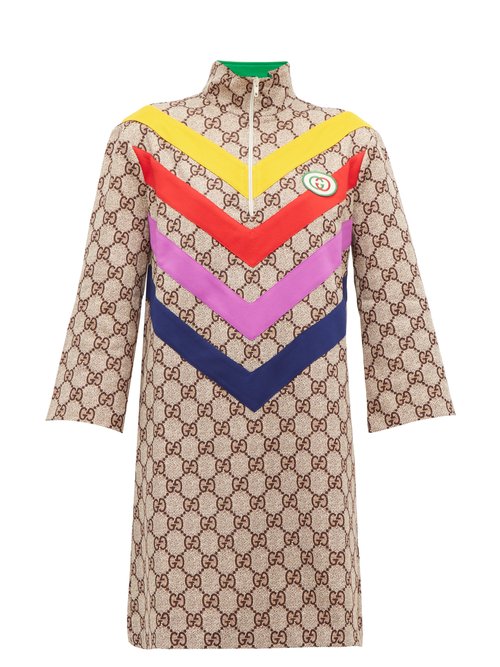 Gucci - GG Supreme-jacquard Rainbow-appliqué Dress Brown Multi