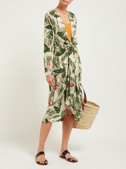 Adriana Degreas X Cult Gaia Knotted Tropical-print Silk Cover Up Green - 70% Off Sale