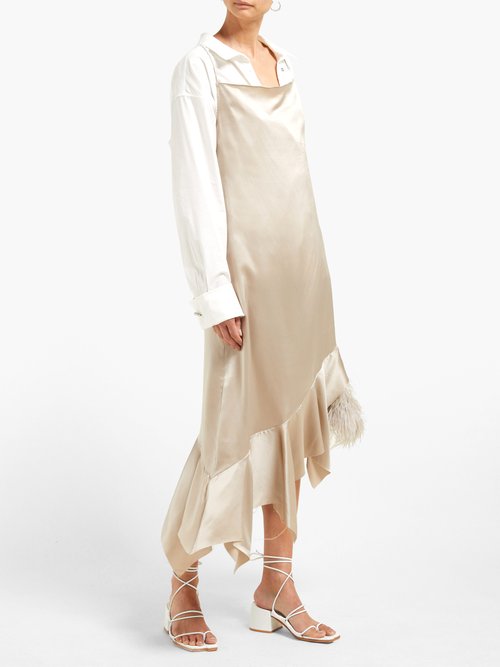 Marques'almeida Asymmetric Silk-charmeuse Midi Dress Beige - 70% Off Sale