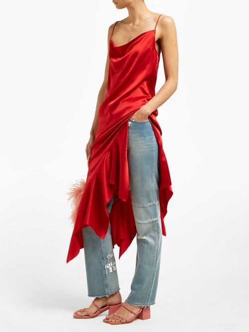 Marques'almeida Asymmetric Silk-satin Midi Dress Red - 70% Off Sale