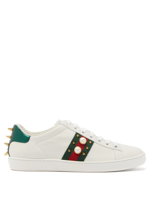 Buy Gucci - Ace Studded Leather Trainers White online - shop best Gucci shoes sales
