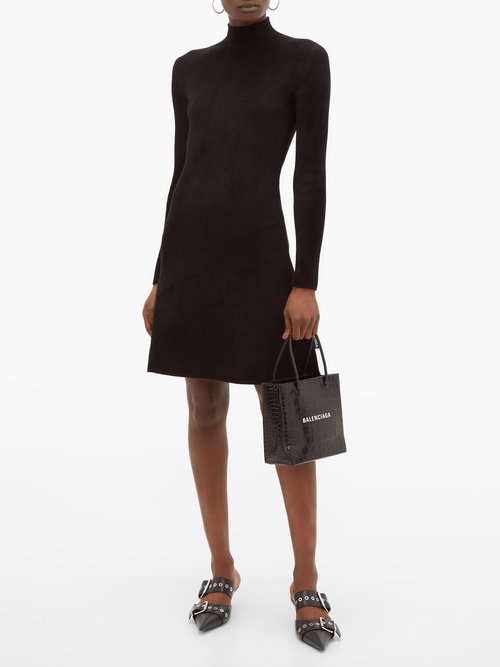 Balenciaga Logo-tab High-neck Velvet Dress Black - 70% Off Sale