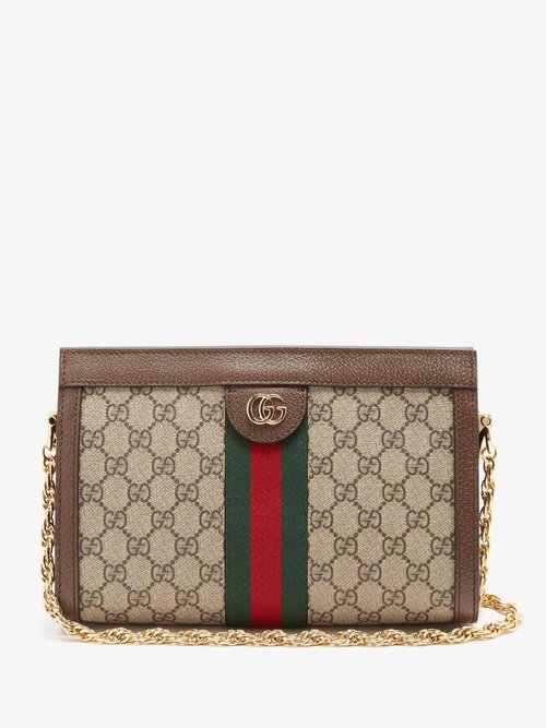 Gucci Ophidia Gg Supreme Leather Shoulder Bag In Taupe