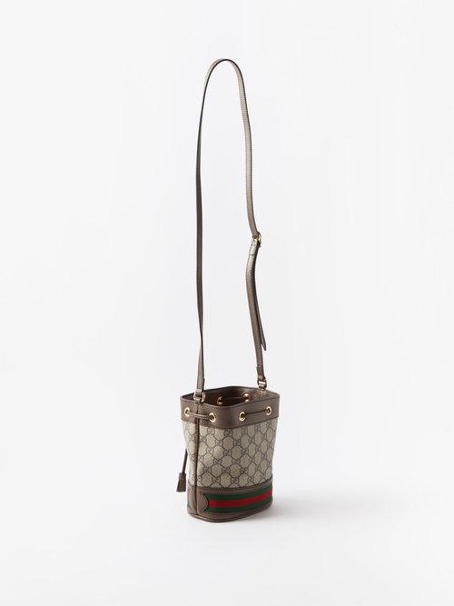 GUCCI Ophidia mini leather and canvas-jacquard bucket bag