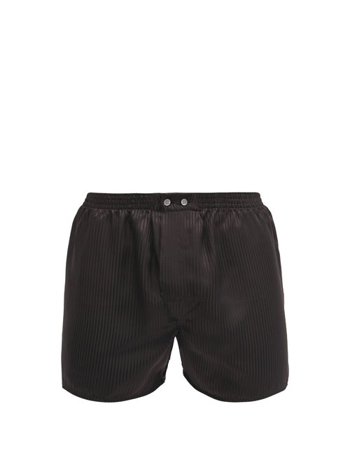 Derek Rose - Woburn Satin-striped Silk Boxer Shorts - Mens - Black Multi