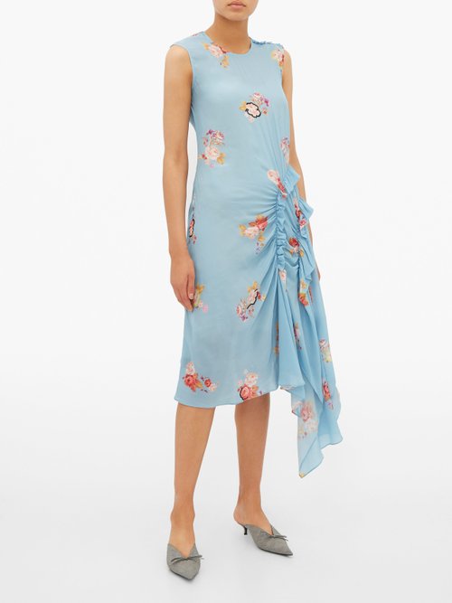 Preen Line Antoinette Ruffled Floral-print Crepe Dress Blue Multi - 70% Off Sale