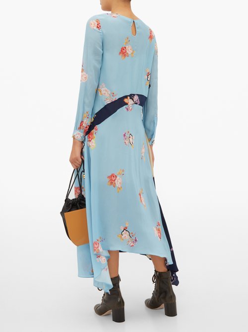 Preen Line Selena Contrast-panel Floral-print Dress Blue Multi – 70% Off Sale