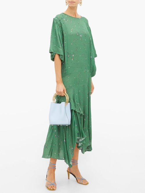 Preen Line Camilla Asymmetric Ditsy-print Crepe Midi Dress Green Multi - 70% Off Sale