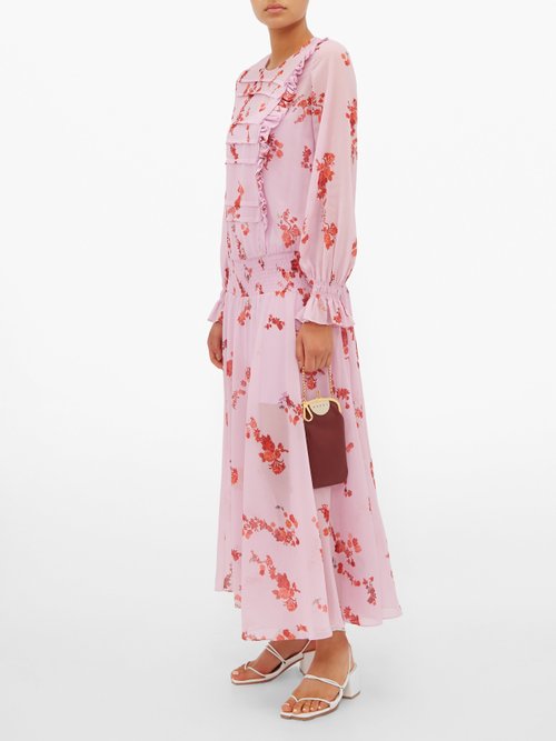 Preen Line Gilda Shirred Floral-print Crepe Dress Pink Multi - 70% Off Sale