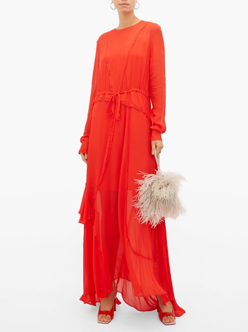 Buy Preen Line Brea Lace-trimmed Georgette Maxi Dress Red online - shop best Preen Line clothing sales