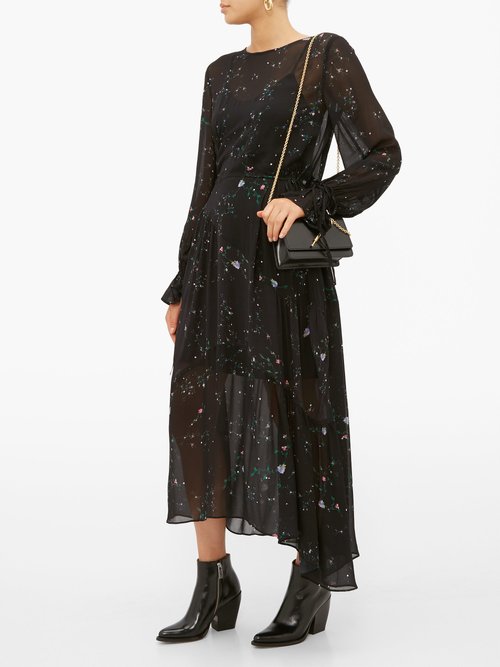 Preen Line Rosalba Floral-print Georgette Midi Dress Black Multi - 70% Off Sale