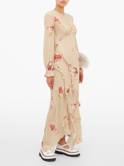 Preen Line Gabriella Floral-print Crepe De Chine Maxi Dress Beige Multi - 70% Off Sale