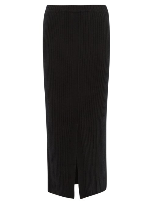 Allude Slit-Hem Ribbed Cashmere Skirt In Black | ModeSens