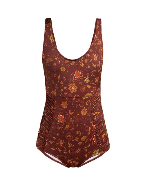 Dodo Bar Or – Adinna Scoop-back Floral-print Swimsuit Brown Print Beachwear