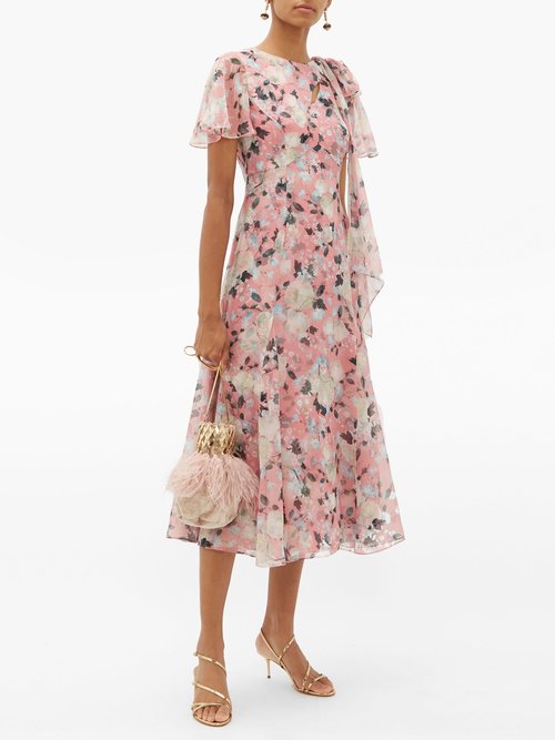 Erdem Kirstie Floral-print Silk-chiffon Midi Dress Pink Print - 70% Off Sale