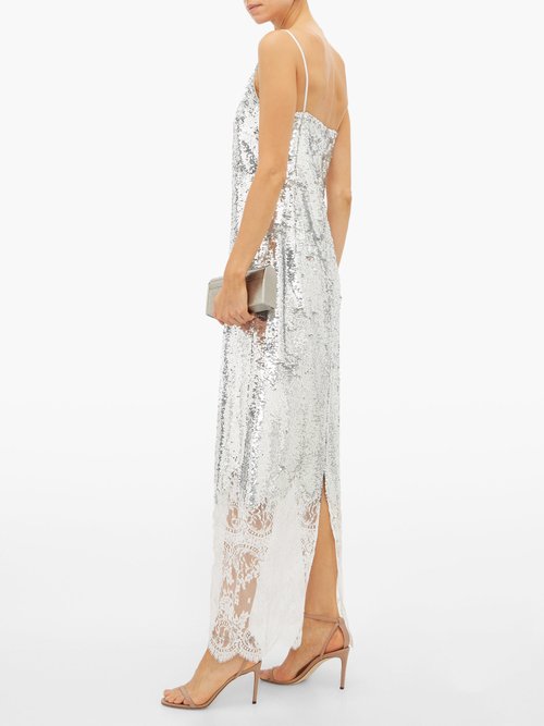 Erdem Arden Lace-trim Sequinned Slip Dress Silver - 70% Off Sale