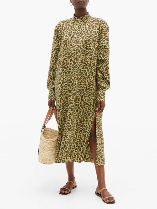 Connolly Leopard-print Cotton Midi Dress Green Multi - 70% Off Sale