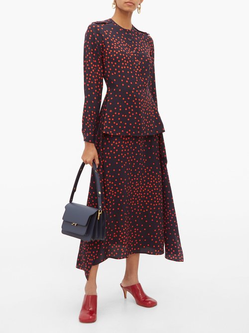 Stella Mccartney Draped Polka-dot Silk Dress Navy - 70% Off Sale
