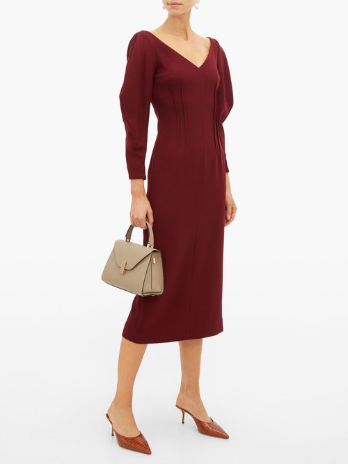 Emilia Wickstead Calla Wool-crepe Midi Dress Burgundy - 70% Off Sale