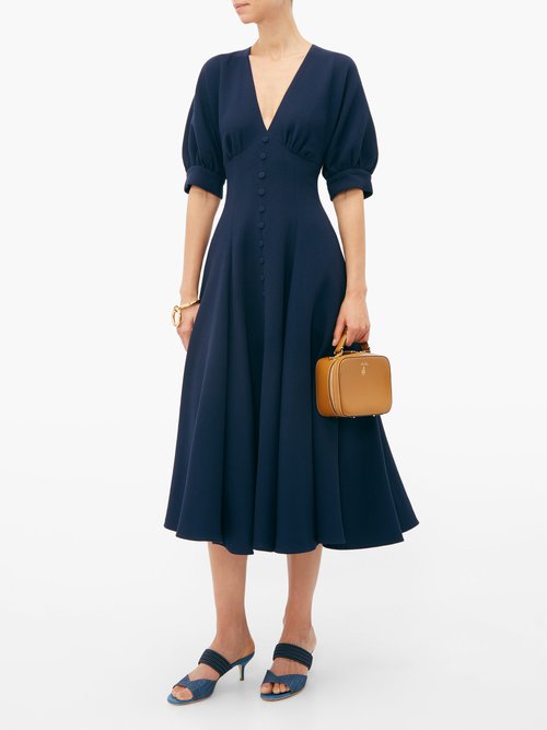Emilia Wickstead Bria Flared Wool-crepe Midi Dress Navy - 70% Off Sale
