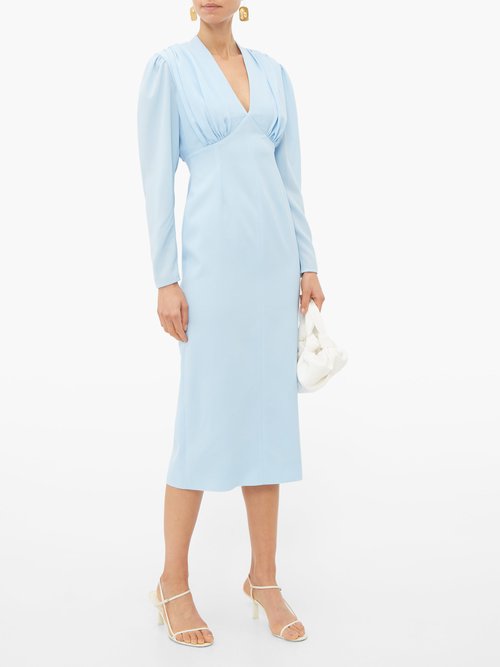Emilia Wickstead Iliana Gathered Crepe Midi Dress Light Blue - 70% Off Sale