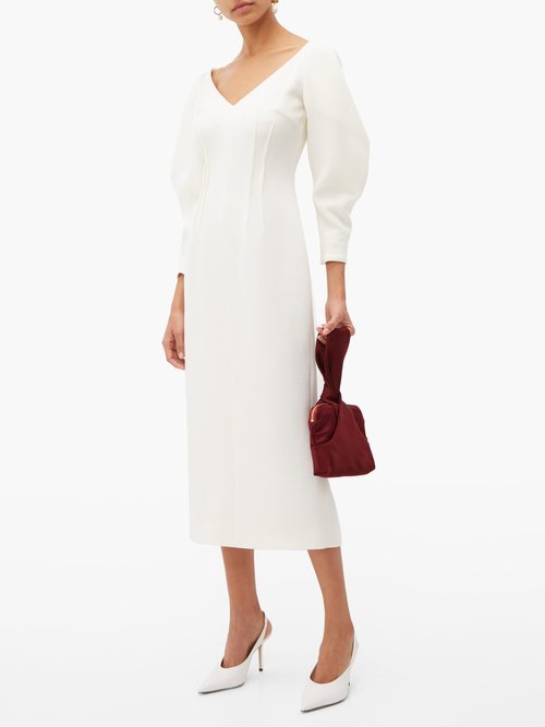 Emilia Wickstead Calla V-neck Wool-crepe Midi Dress Ivory - 70% Off Sale