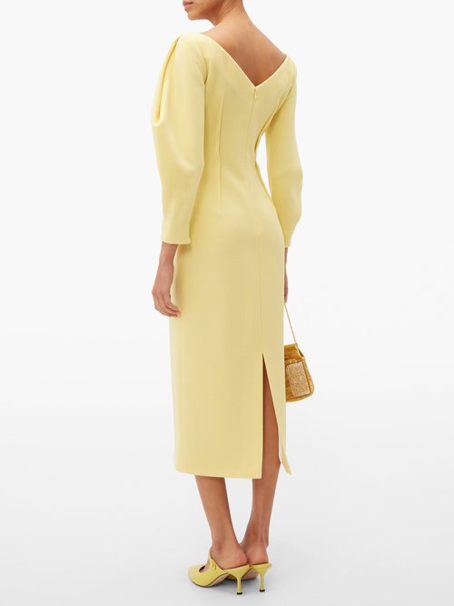 Emilia Wickstead Calla V-neck Wool-crepe Midi Dress Yellow - 60% Off Sale