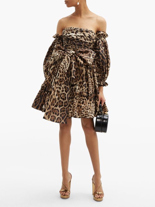 Dolce & Gabbana Leopard-print Off-the-shoulder Silk Mini Dress Leopard – 70% Off Sale