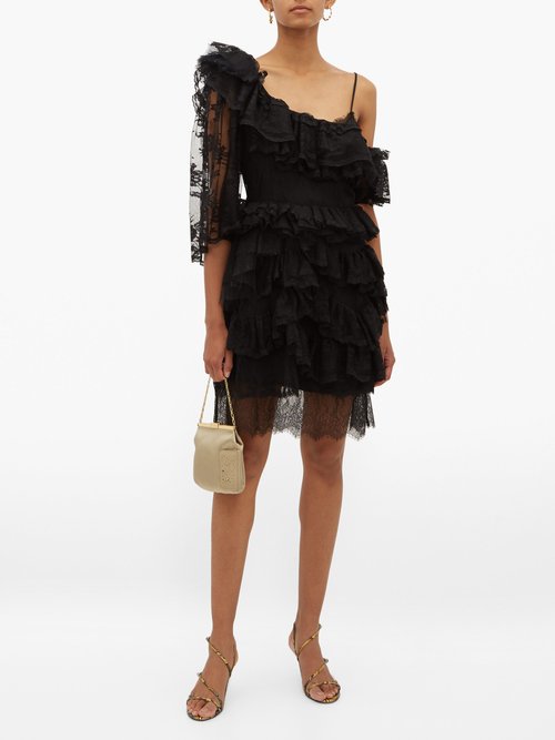Preen By Thornton Bregazzi Valerie One-shoulder Tiered Lace Dress Black - 70% Off Sale