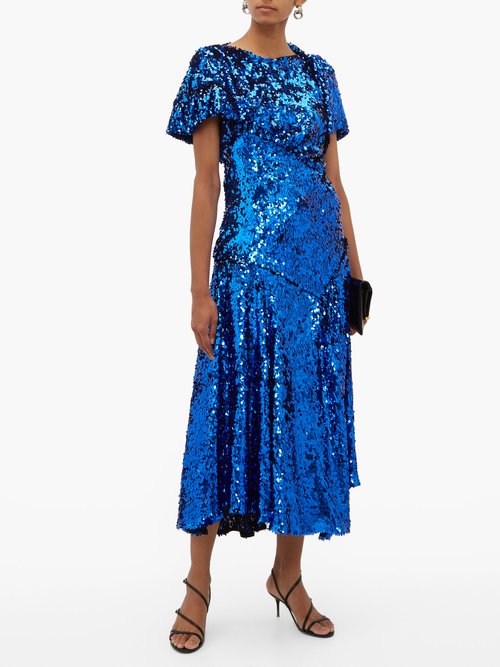 Preen By Thornton Bregazzi Mia Gathered Sequinned Dress Blue - 70% Off Sale