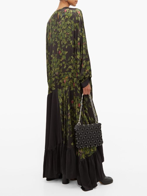 Preen By Thornton Bregazzi Harper Leaf-print Satin Maxi Dress Black Multi - 70% Off Sale