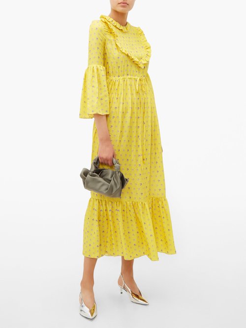 Preen By Thornton Bregazzi Tessa Ruffled Floral-print Satin Dress Yellow - 70% Off Sale