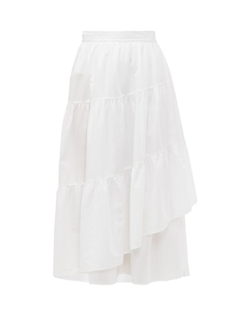 Merlette Hallerbos Tiered Wrap Cotton Lawn Midi Skirt In White | ModeSens
