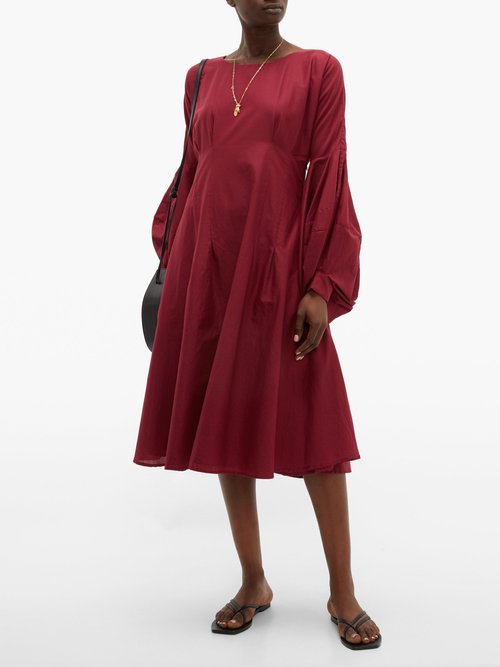 Merlette Darted Cotton Dress Burgundy – 70% Off Sale